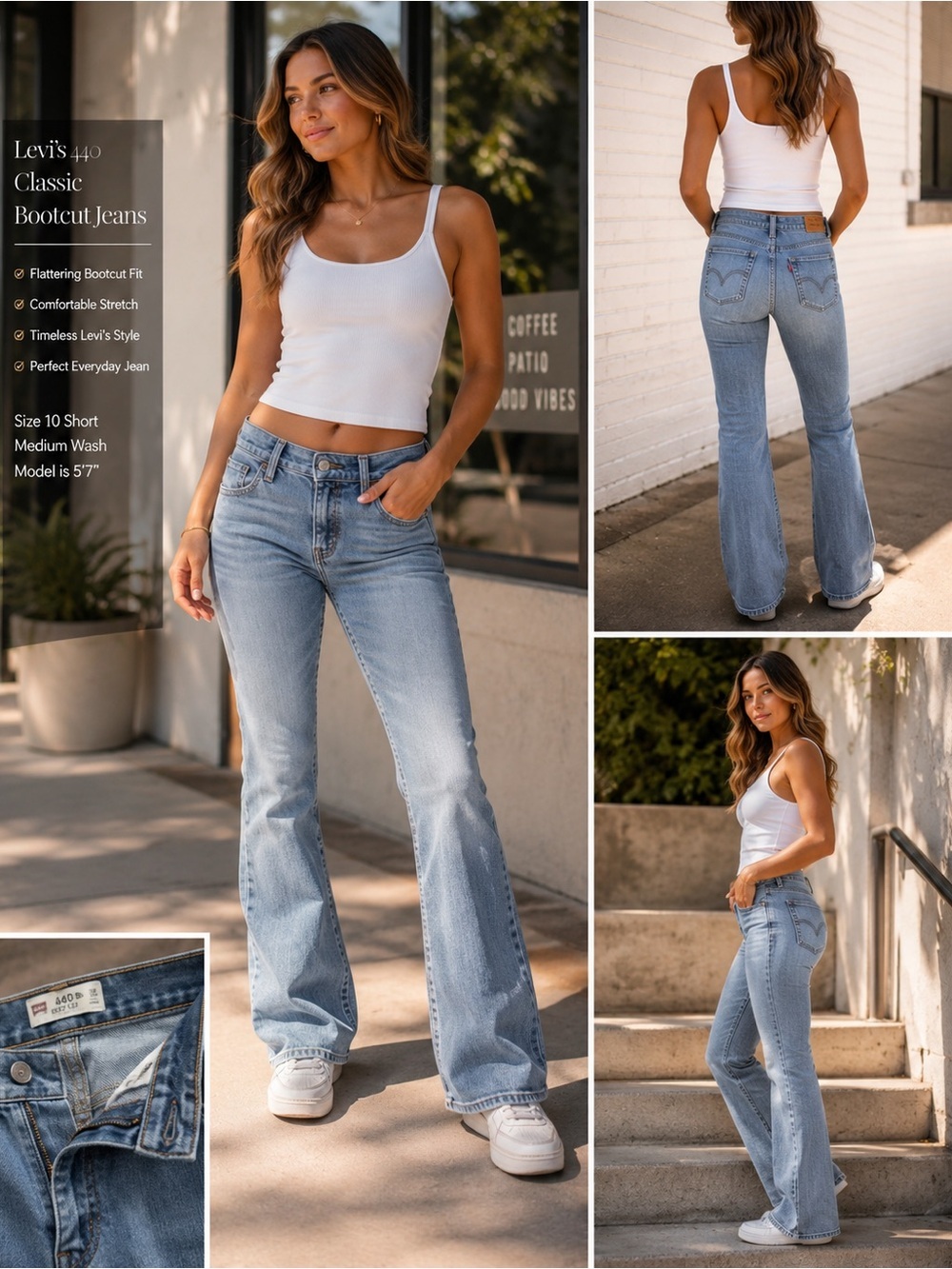 Levi’s 440 Classic Bootcut Jeans Women’s Size 10 Short Medium Wash Stretch Denim